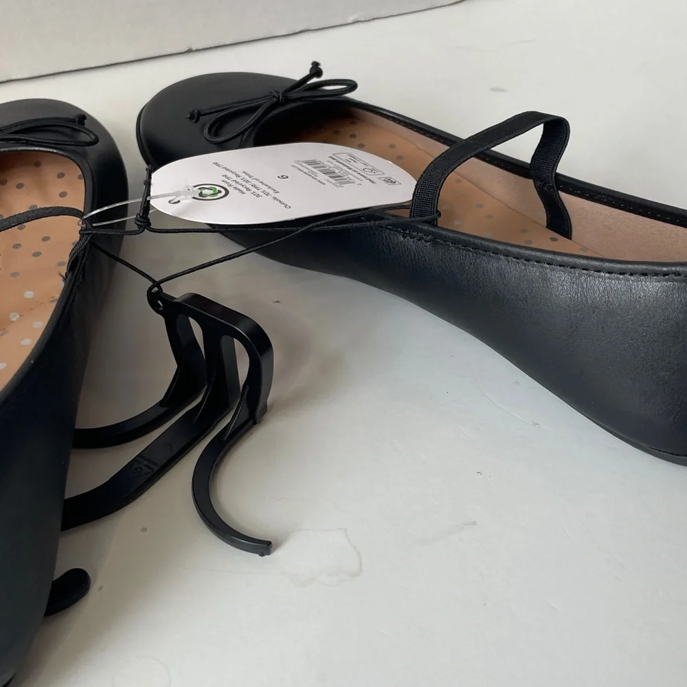 Wonder Nation Youth Girls Size 6 Black Ballet Flats with Bow Accent NWT